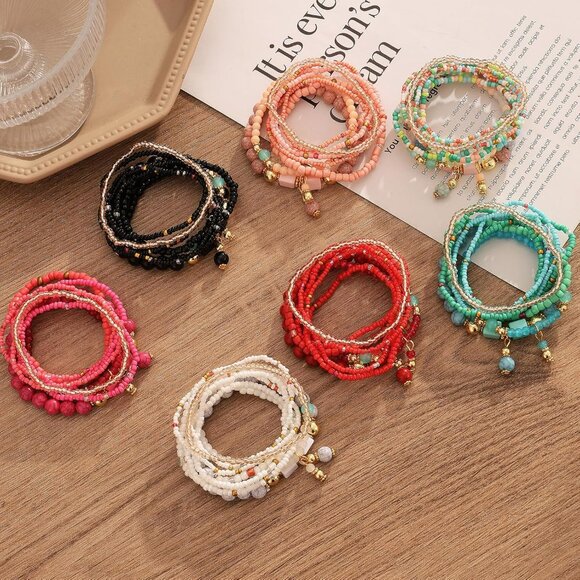 8PCS Beaded Bracelets for Women, Multilayered Stackable Strand Stretch Bead Brac - Picture 8 of 9